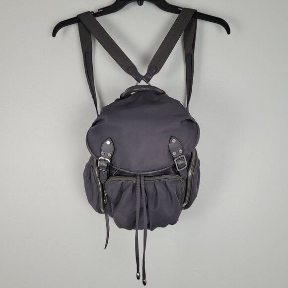 MZ Wallace Marlena Backpack Nylon Silver Hardware Leather Trim Gray - Picture 1 of 16